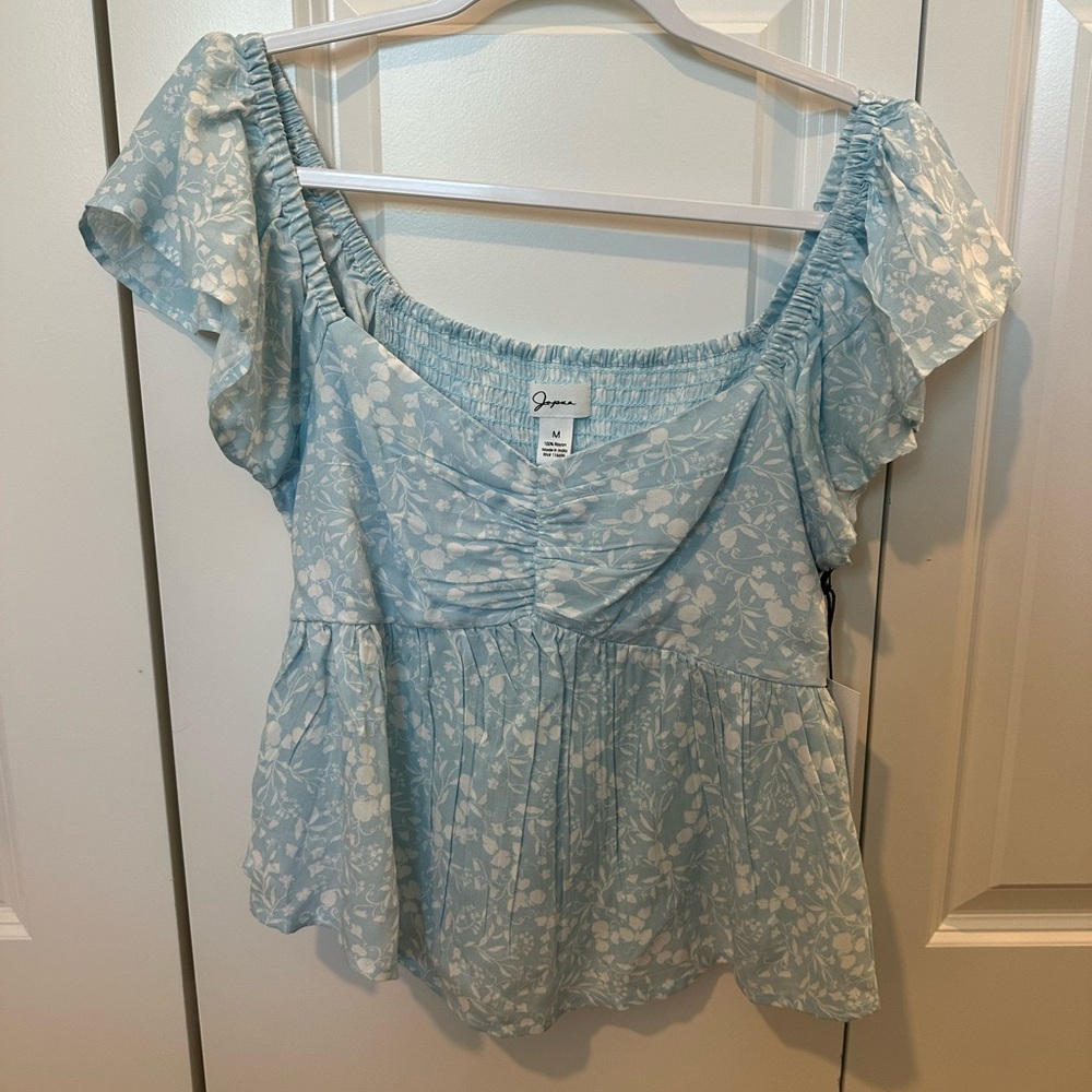 JoyLab Light Blue Floral Blouse